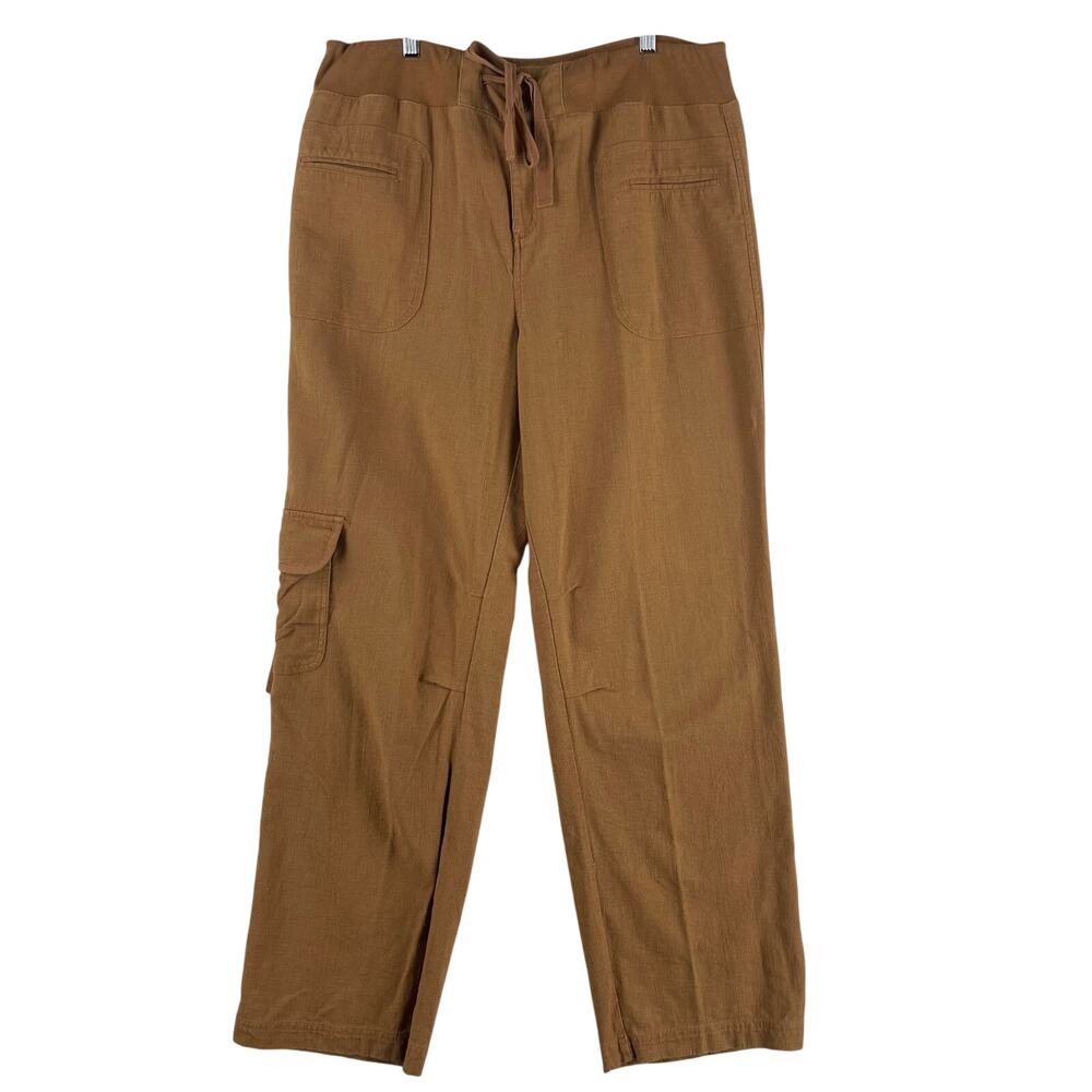 Soft Surroundings Womens Linen Blend Cargo Pants XLT Brown Drawstring Straight